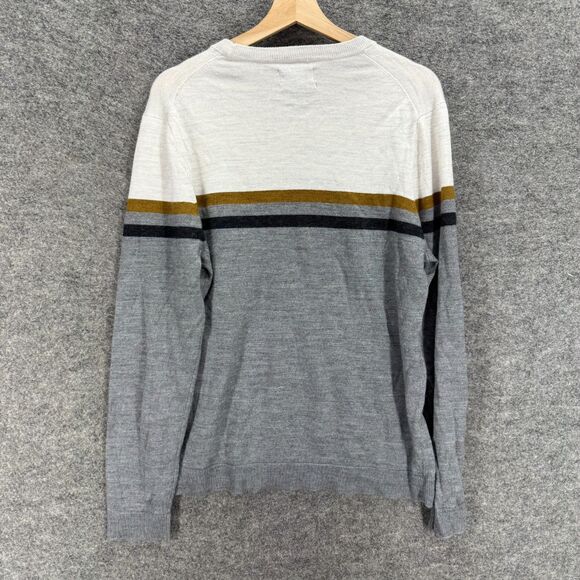 Apt. 9 Sweater Pullover Men S Small Gray Striped Knit Long Sleeve Wool Crew Neck - Picture 2 of 7